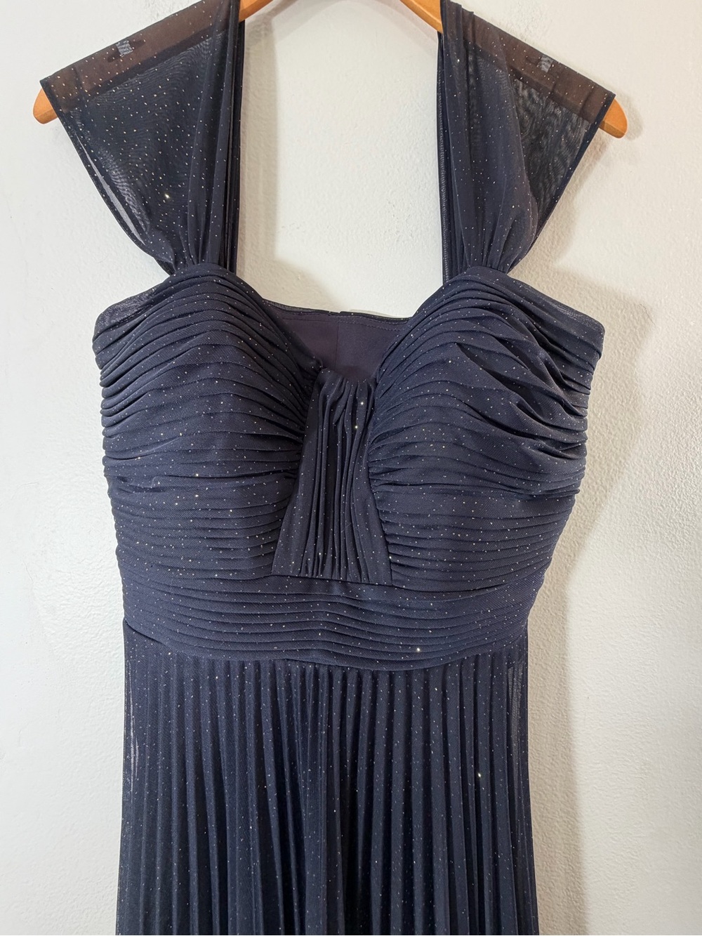 Y2K Cache Navy and Gold Sparkle Pleated Mini Dress Size 10 Celestial Whimsigoth